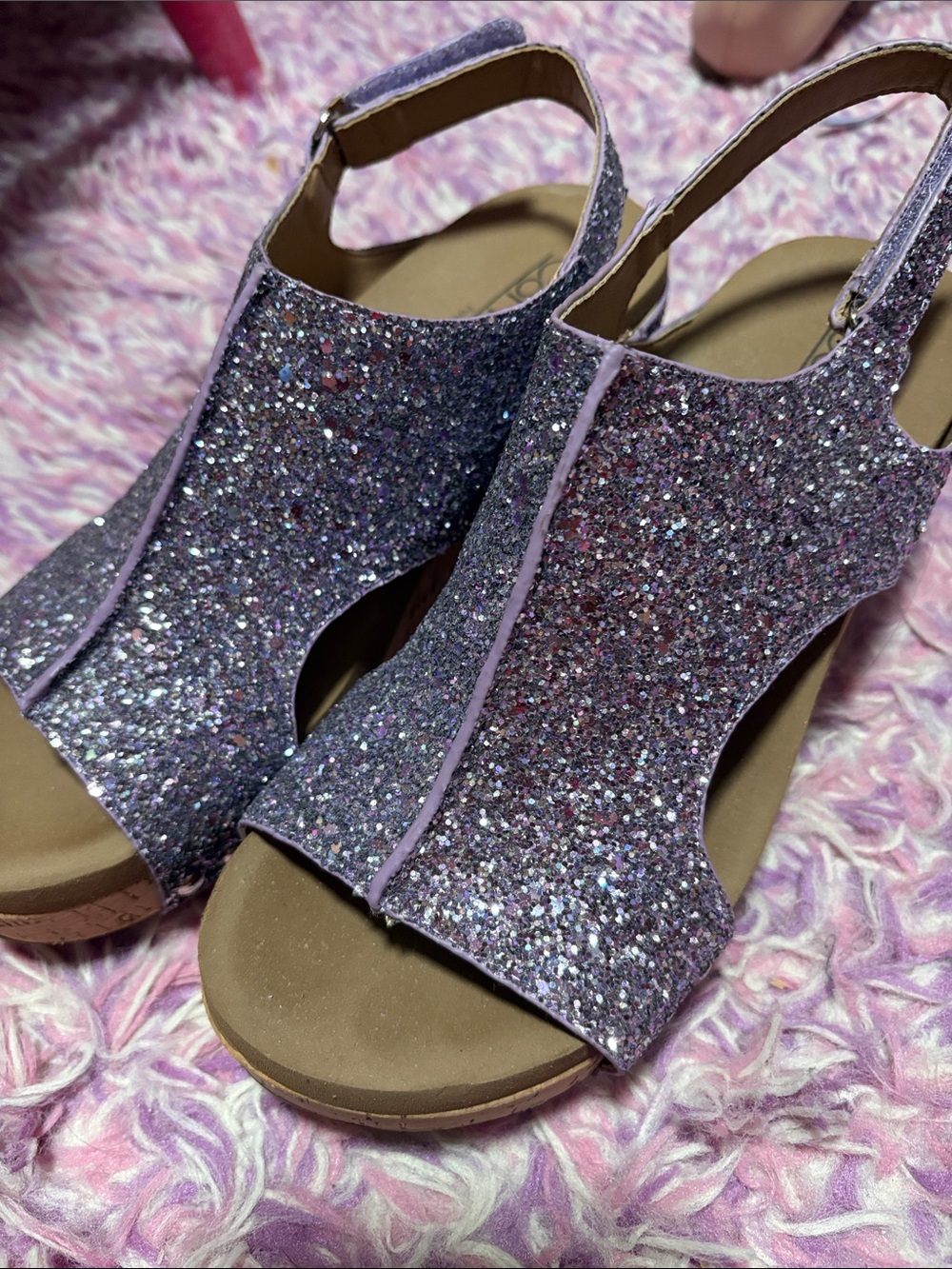 Corky’s wedges Glitter Slingback Sandals in Lavender Purple sz 8